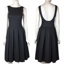 THEORY Fit & Flare Dress Pleated Grey Open Back Women's 2