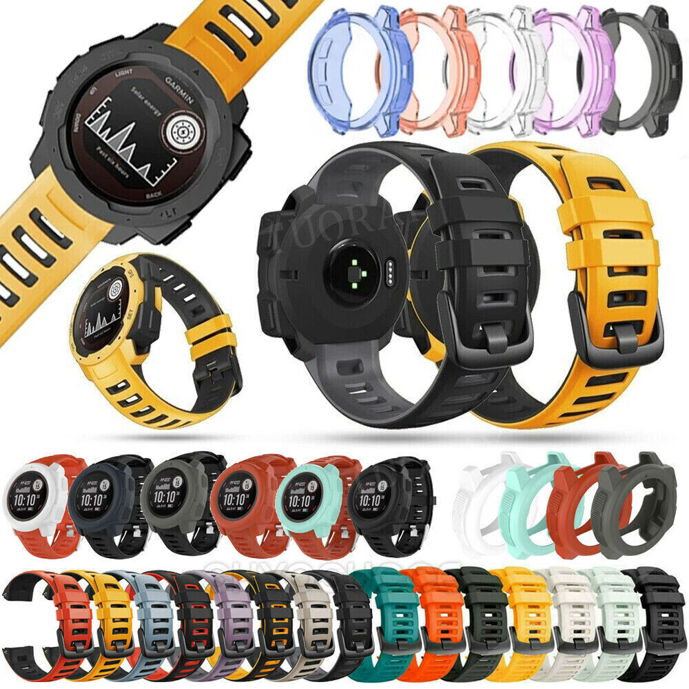 Durable Silicone Sport Wristband Strap and TPU Case Compatible with Garmin Instinct 1, 2, 2S, Esports, and Solar Models, Perfect for Active Lifestyles
