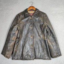Andrew Marc Jacket  Women's Large Faded Charcoal Leather Button Front Retro 90's