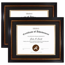 2-Pack 11x14 Diploma Frames with Double Mat for 8.5x11 Certificate/Document