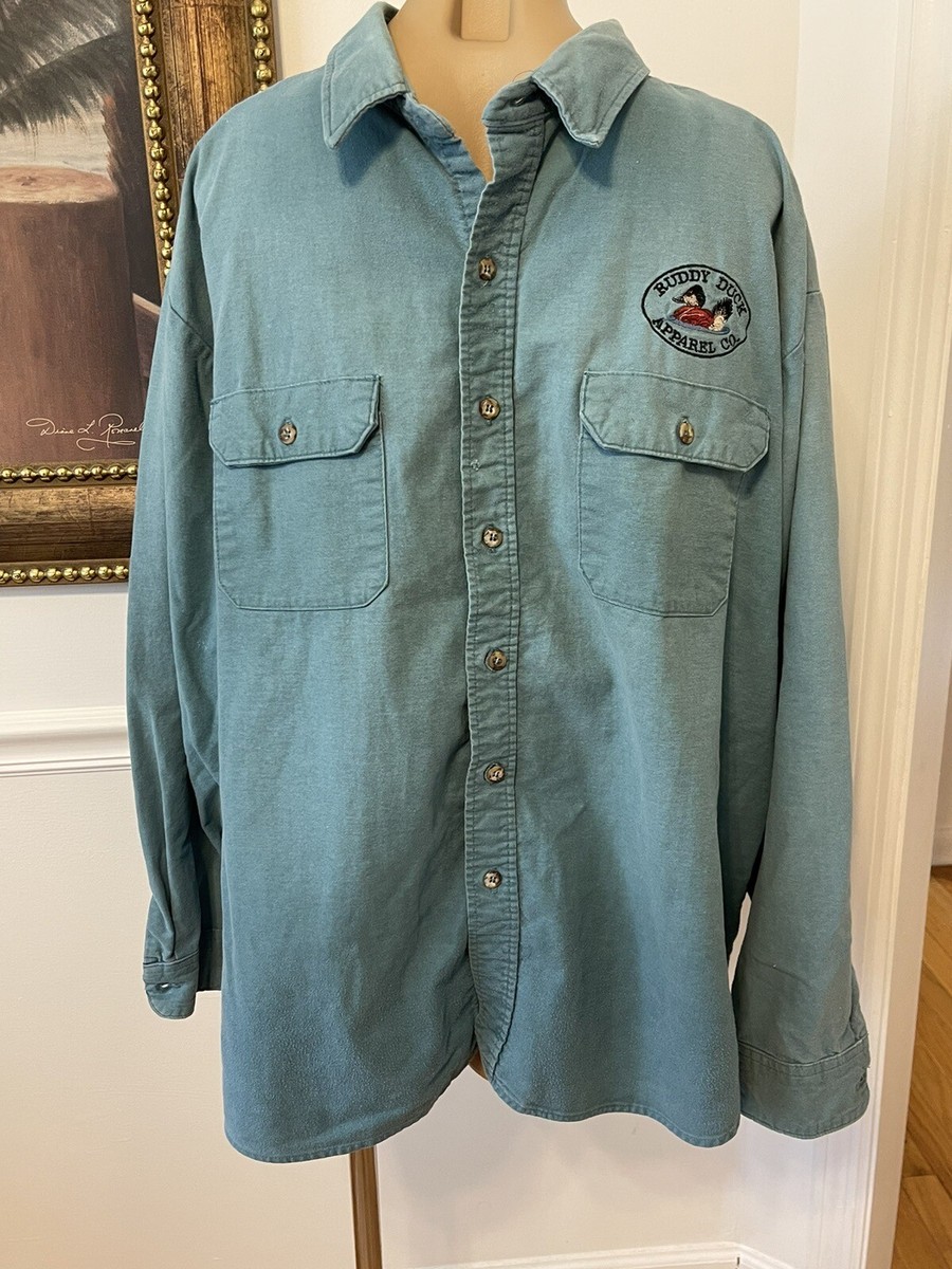 Vintage Ruddy Duck Apparel Co. Blue Shirt Duck Hunting USA Made Sz XXL