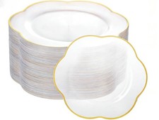 100PCS Clear Plastic Plates - Clear and Gold Disposable Dinner Plates - 10inc...
