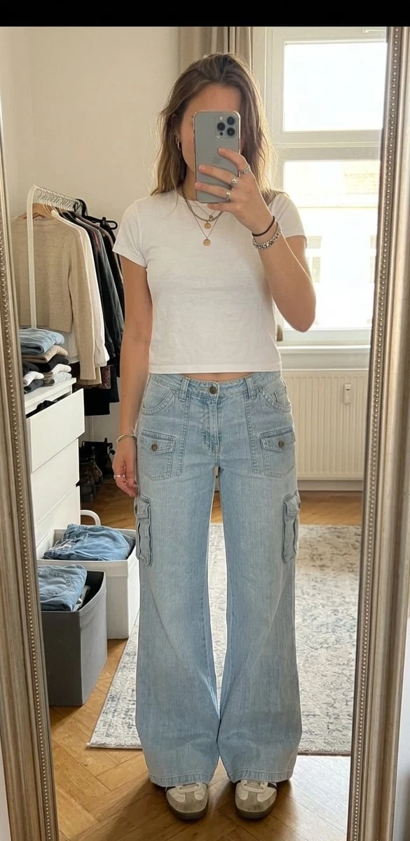 Jeans Baggy A Vita Bassa Y2K Per Donna, Multitasche, In Poliestere Misto, Lavabile In Lavatrice, Stile Street E Cargo
