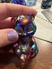 Fenton Carnival Glass Bear Figurine Hand Painted Floral Signed