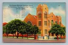 Vintage Linen Postcard First Avenue Methodist Church St Petersburg FL