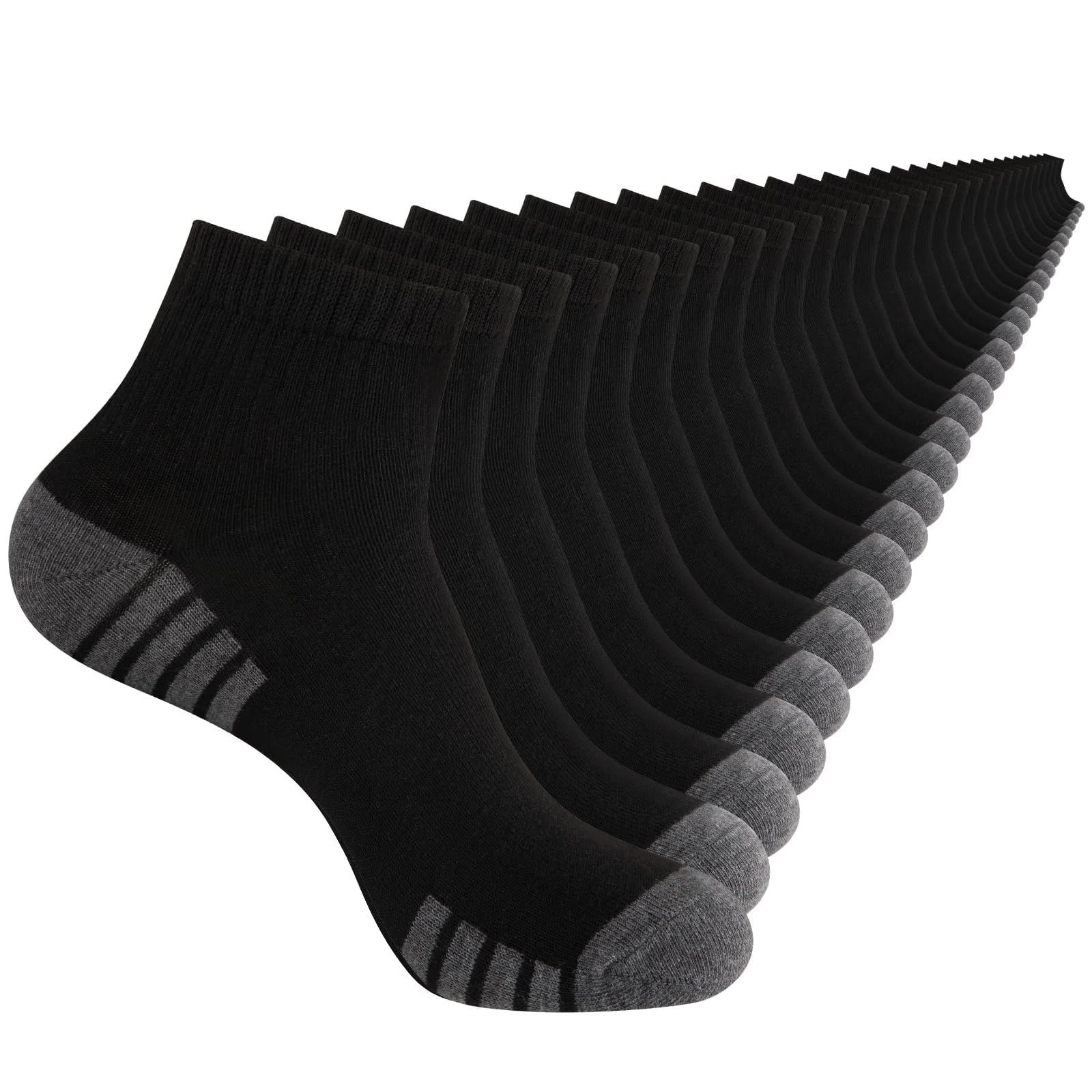 LITERRA 30 Pack Men & Women Ankle Socks - Bulk Athletic Unisex 8-12, Black
