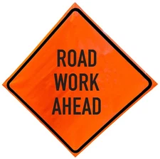 OrangeGear® Road Work Ahead Non-Reflective Vinyl Traffic Sign & Cross Ribs