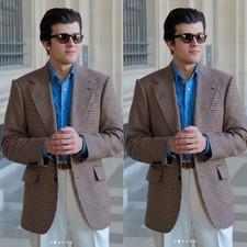 Houndstooth Men's Suits Formal Business Wedding Prom Casual Outdoor Coat Pants