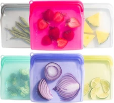 Reusable Silicone Food Bags 6-Pack, Leakproof Snack & Meal Prep Storage