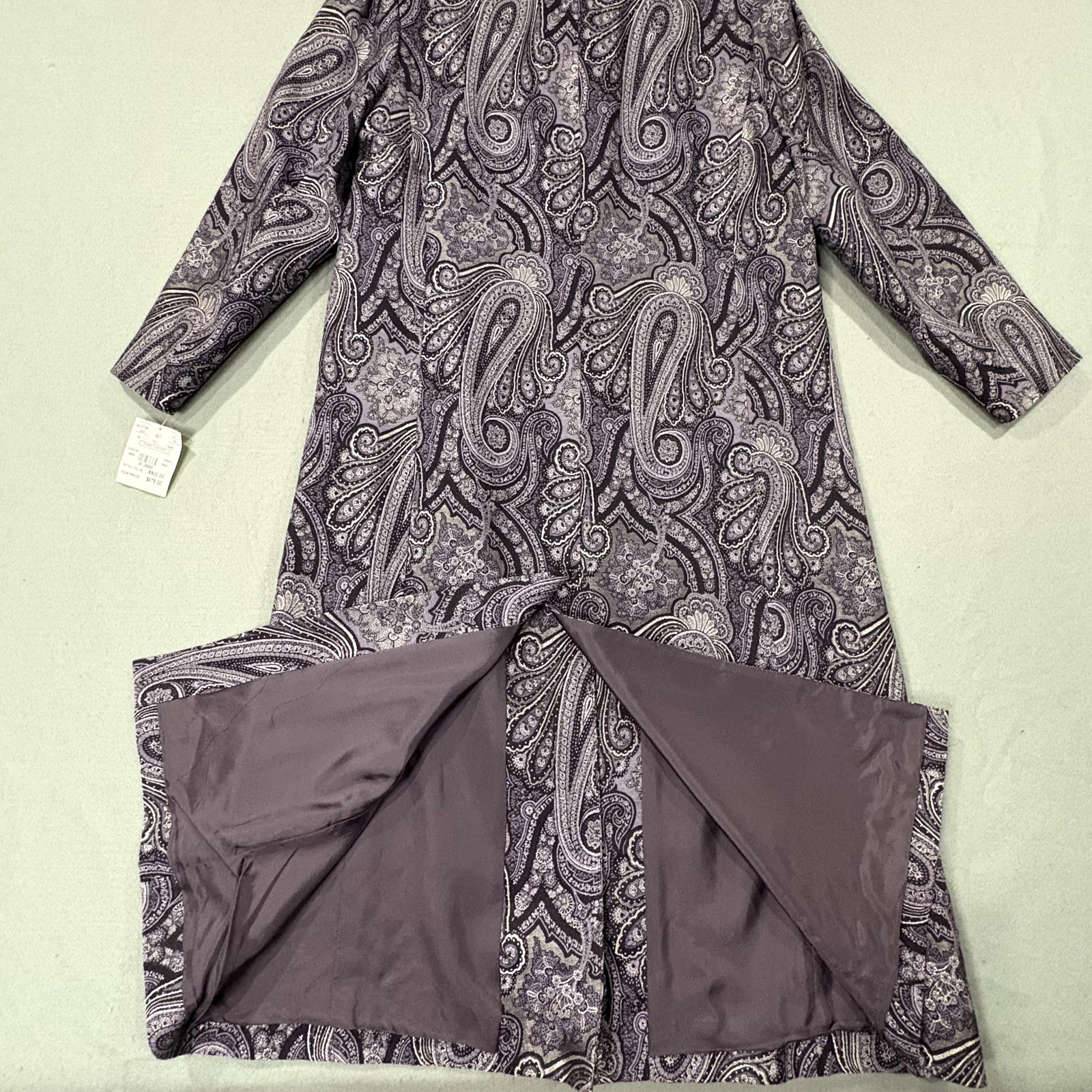 Vintage Elan By Tanner Coat Womens 14 Purple Paisley Mink Fur Collar Long NEW