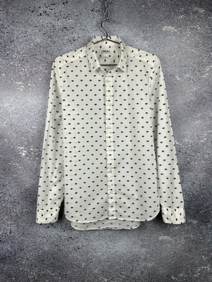 Kenzo Eye Printed White Monogram Men s Shirt Button Up Slim Fit SZ 40, 15.3/4 ,M