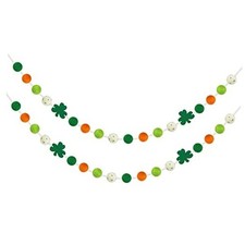 2 Pcs St Patrick's Day Felt Ball Garlands with Shamrock - St. Patrick's Day