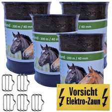 Weidezaunband 40 mm  12 Niro +5 Verbinder+1 Warnschild  800 m braun