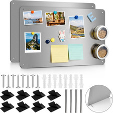 2 Pack Silver Magnetic Board 17.1" x 11.8", Metal Magnet Bulletin Board for W...