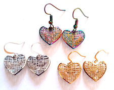 Stainless Steel Grid Pattern Puffed Heart Valentines Earrings Choice of Color