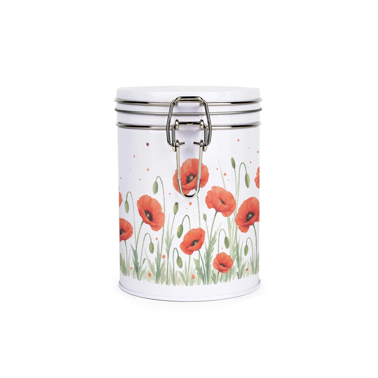 Red Poppies Canister - Metal Clip-Lid Floral Kitchen Storage Gift