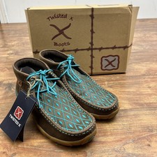 Twisted X Women Chukka Driving Moccasin Brown Turquoise Diamond Pattern 7 M