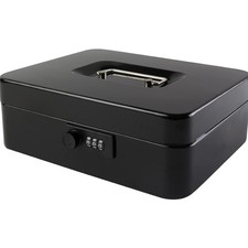 Large Cash Box with Combination Lock Safe Metal Money Box with Money Tray for...