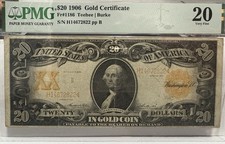 1906 $20 Gold Certificate Fr.#1186 Teehee Burke VF 20