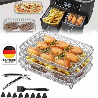 13x Air Fryer Grillrost Zubehör Edelstahl Heißluftfritteuse Rack Rund für Ninja