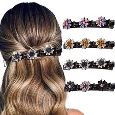 4 Pcs Sparkling Crystal Stone Braided Hair Clover Clips for Thick Hair Styling