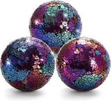 3 Pack Decorative Glass Balls, 4 Inch Colorful Glass Mosaic Orbs Sphere