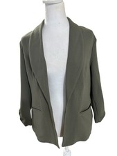 Philosophy Crepe Blazer. Ruched Arms, Olive Green, Open Front Sz M