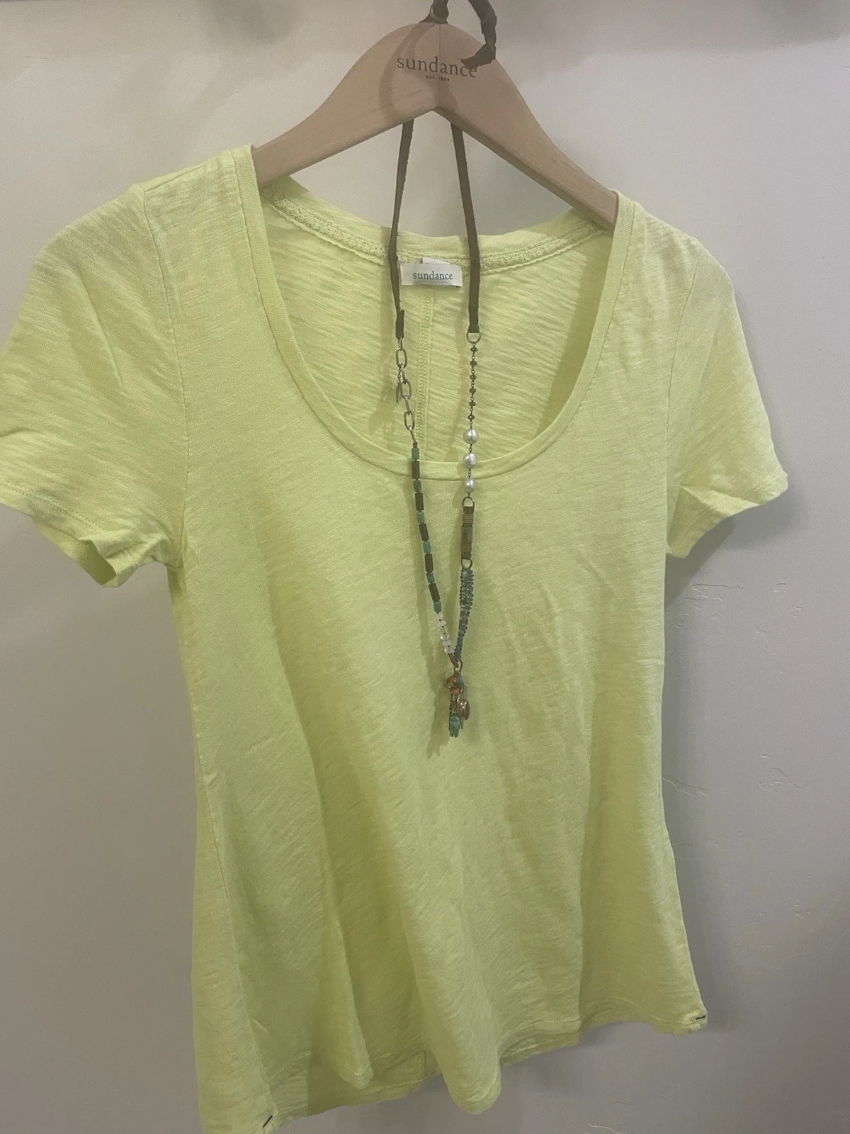 NEW Sundance Womens ULTIMATE AIRY SLUB SCOOPNECK TEE LIME Top Cotton Knit T M