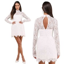 Lulus Gorgeous Attraction White Lace Structured Long Sleeve Mini Dress size S