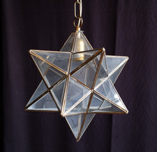 STAR Vintage Gold Brass Chandelier Pendant Ceiling Light Hall Glass Lantern