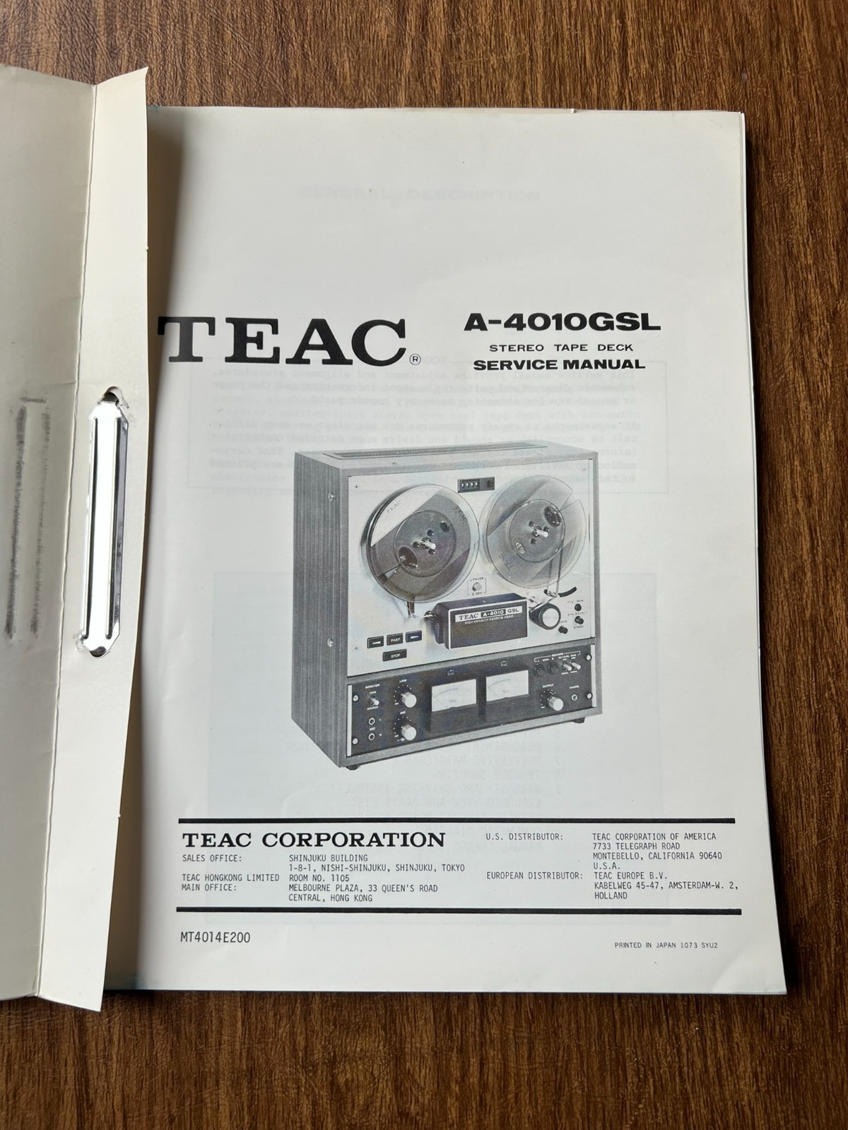 Original TEAC A-4010GSL Reel to Reel Service Manual/Schematic
