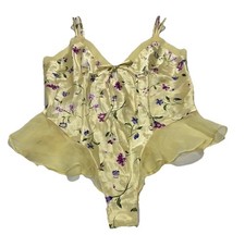 VTG Victoria Secret NWT Medium Y2K Floral Yellow Satin Bodysuit Chemise Lot 2
