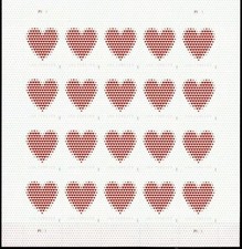 2020 USPS SHEET OF 20 FIRST CLASS LETTER STAMPS MADE OF HEARTS 78¢