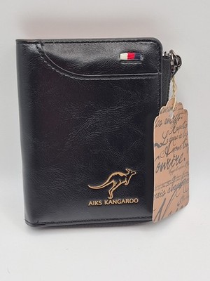 AIKS Kangaroo Wallet Men's BrownLeather Zip Bifold Credit Card ID