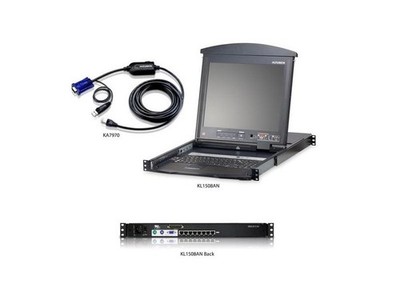 Aten KL1508ANUKit 8-port 19in Dual Rail LCD KVM Switch and Cable Bundle
