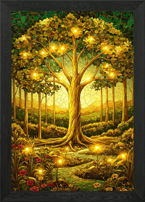 Goldener Baum des Lichts gerahmtes Wandbild Poster Leinwanddruck Bild