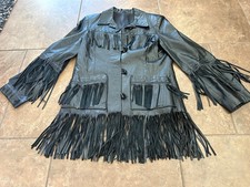 Immaculate Vintage Pioneer Wear Genuine Leather Fringe Jacket Black Size 14