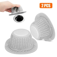 2PCS Bathroom Sink Stopper Hair Catcher No Slip Dome Drain Cover Strainer Filter