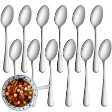 12 Pcs Teaspoons Set, Food-Grade Stainless Steel Spoons Silverware, Cutlery T...