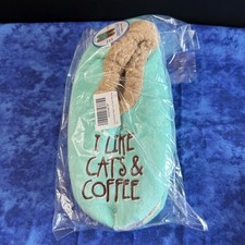Snoozies Womens Slippers Size L 9-10 I Like Cats  Coffee Non Skid Mint Green
