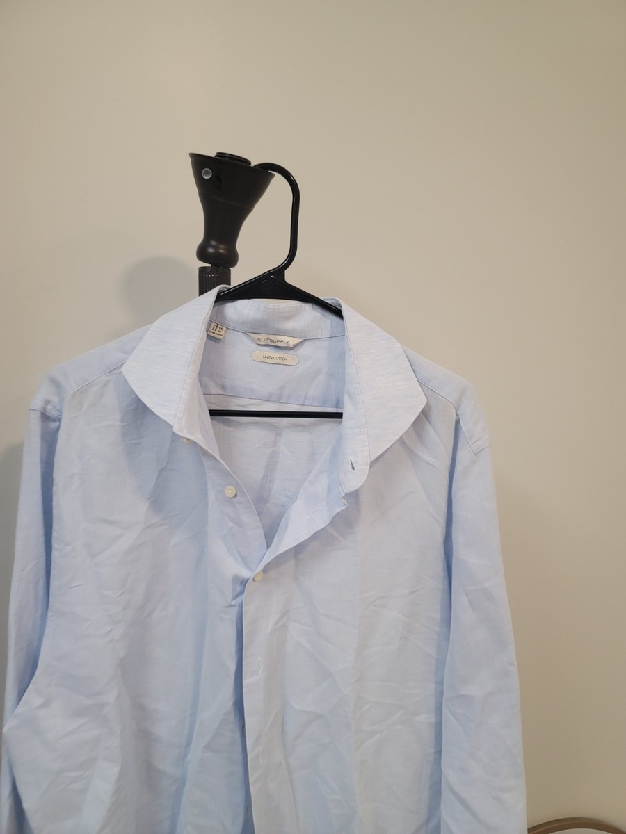 Suitsupply Dress Shirt Mens 46 18 Linen Cotton Blue Boho Beach Casual Suitsupply Dress Shirt Mens 46 18 Linen Cotton Blue Boho Beach Casual