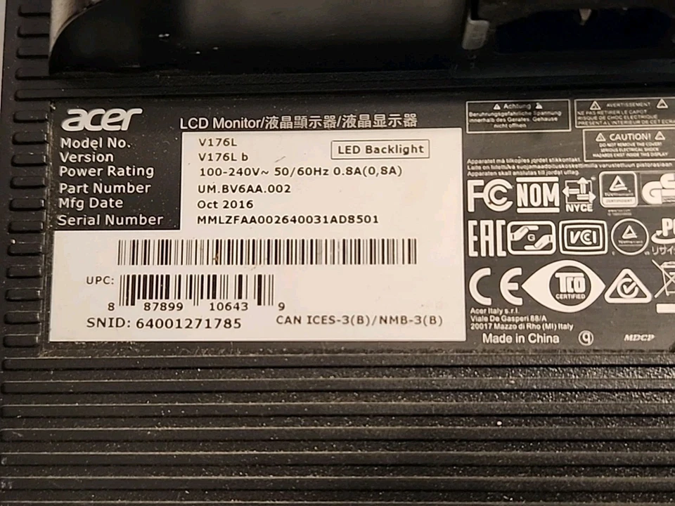 Acer V176L, LCD Computer Monitor, 17" Screen - Free Shipping  - Image 2 of 4