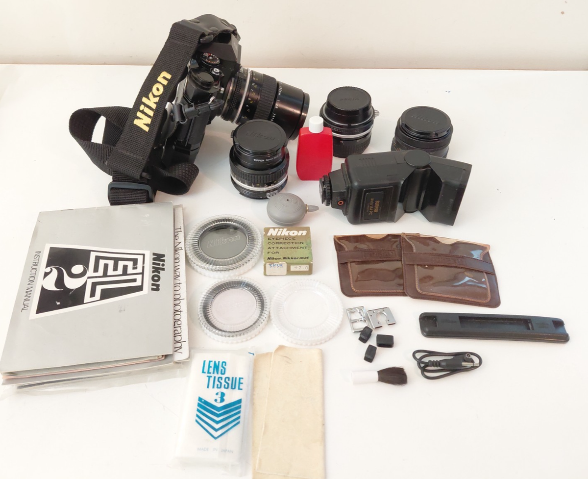Nikon EL2 ２台 Nikon EL2 Lot 35mm Film Camera 28, 52, 135 Lenses, Auto Wind, Eye