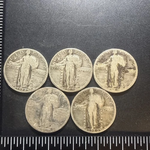 Lot of 5-1928 P/2-1929 P/1929 D/1930 P Standing Liberty Quarters 90% Silver