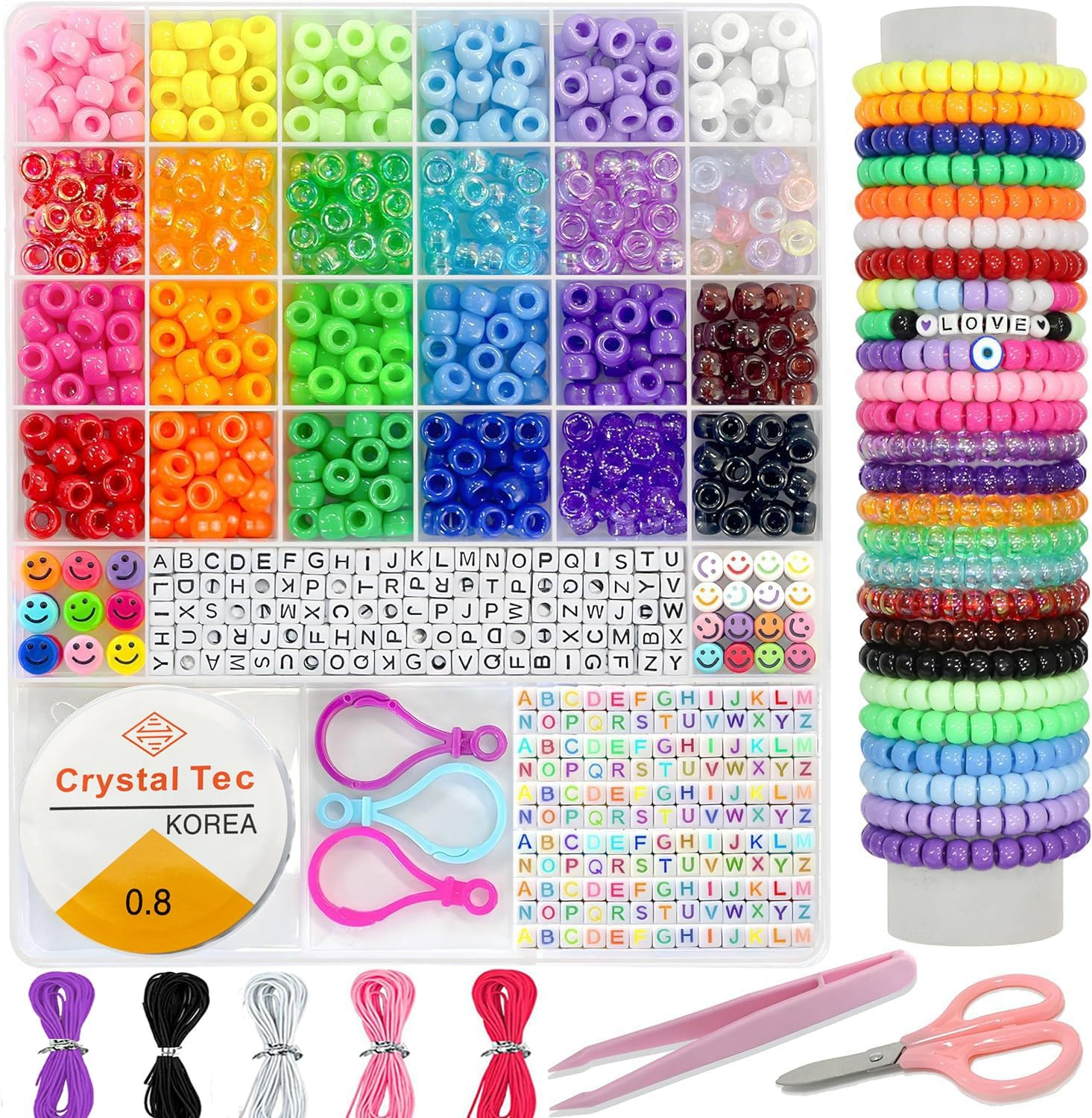 MAIQIEU 24 Color Pony Beads Bulk 1100 Pcs,Kandi Beads for Necklace Jewelry Makin