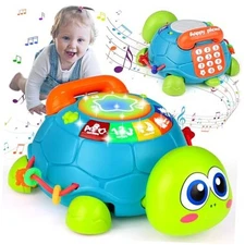  Baby Toys 6-12 Months, Musical Turtle Crawling Baby Toys for 12-18 Months, 
