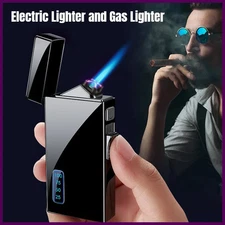 Double Purpose Electric Lighter Butane Gas Torch Lighter Windproof Dual Arc