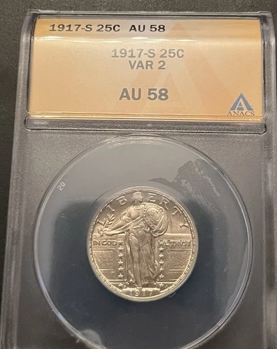 1917 S Type 2 Standing Liberty Quarter AU58 ANACS
