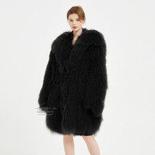 Mongolian Lamb Wool Coat In Black