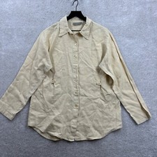 Ivy Shirt Womens Size Large Yellow Long Sleeve Button Up 100% Linen Made In USA